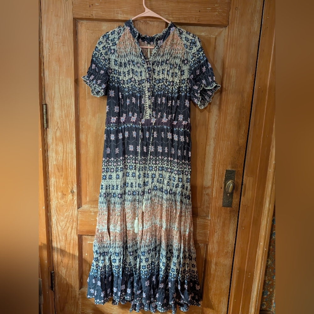 Free People Navy and Cream Floral Maxi Dress